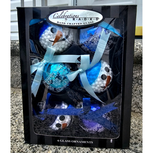 2016 Christopher Radko Glass Snowman Christmas Ornaments BOXED SET NIB - Picture 1 of 3